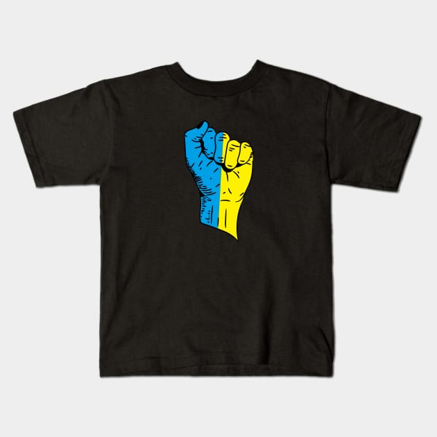 Flag of Ukraine on a Raised Clenched Fist Kids T-Shirt by Vladimir Zevenckih